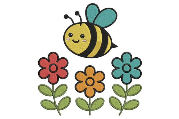 Cute Bee Flowers Embroidery Design