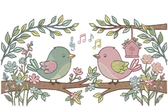 Cute Spring Birds Embroidery Design