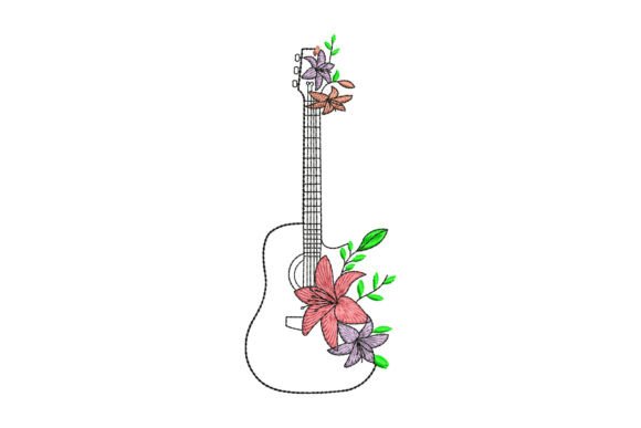 Flowers Guitar Embroidery Design