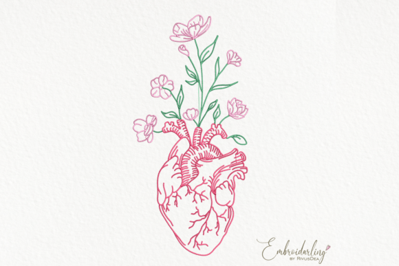 Realistic Human Heart with Flowers