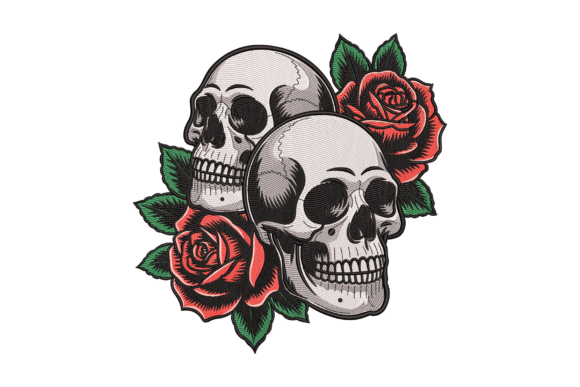 Skull Roses Embroidery Design